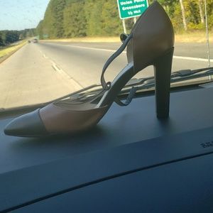 Colorblock deep tan/black heels shoes 3.5 inch